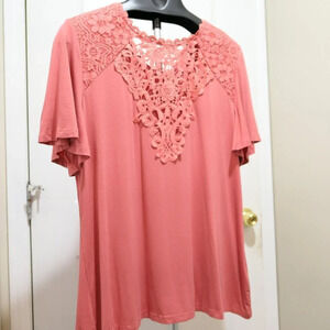 BloomChic  Dressy Lace Round Neck Shirts Casual Short Sleeve Tunic Blouses